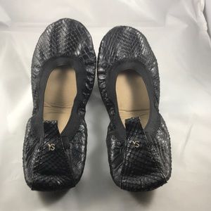 Yosi Samra Samara snake skin black foldable flats